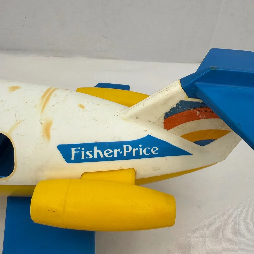 Vintage 1981 Fisher-Price Little People Jet Airplane 933 Yellow White Blue